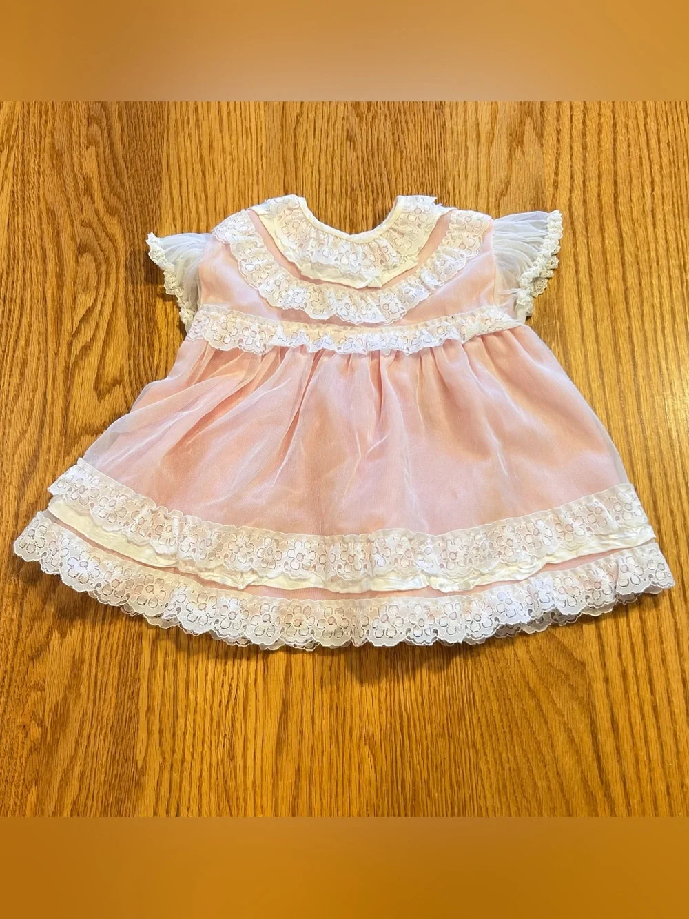 Vintage Stevex UK Infant Pink Lace Dress 6-12 Mos